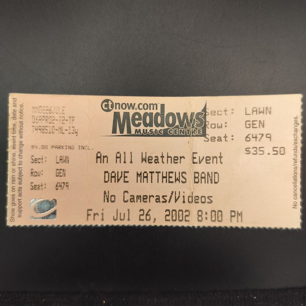 Dave Matthews Band DMB Concert Ticket Meadows Music Centre July 26, 2002 LAWN